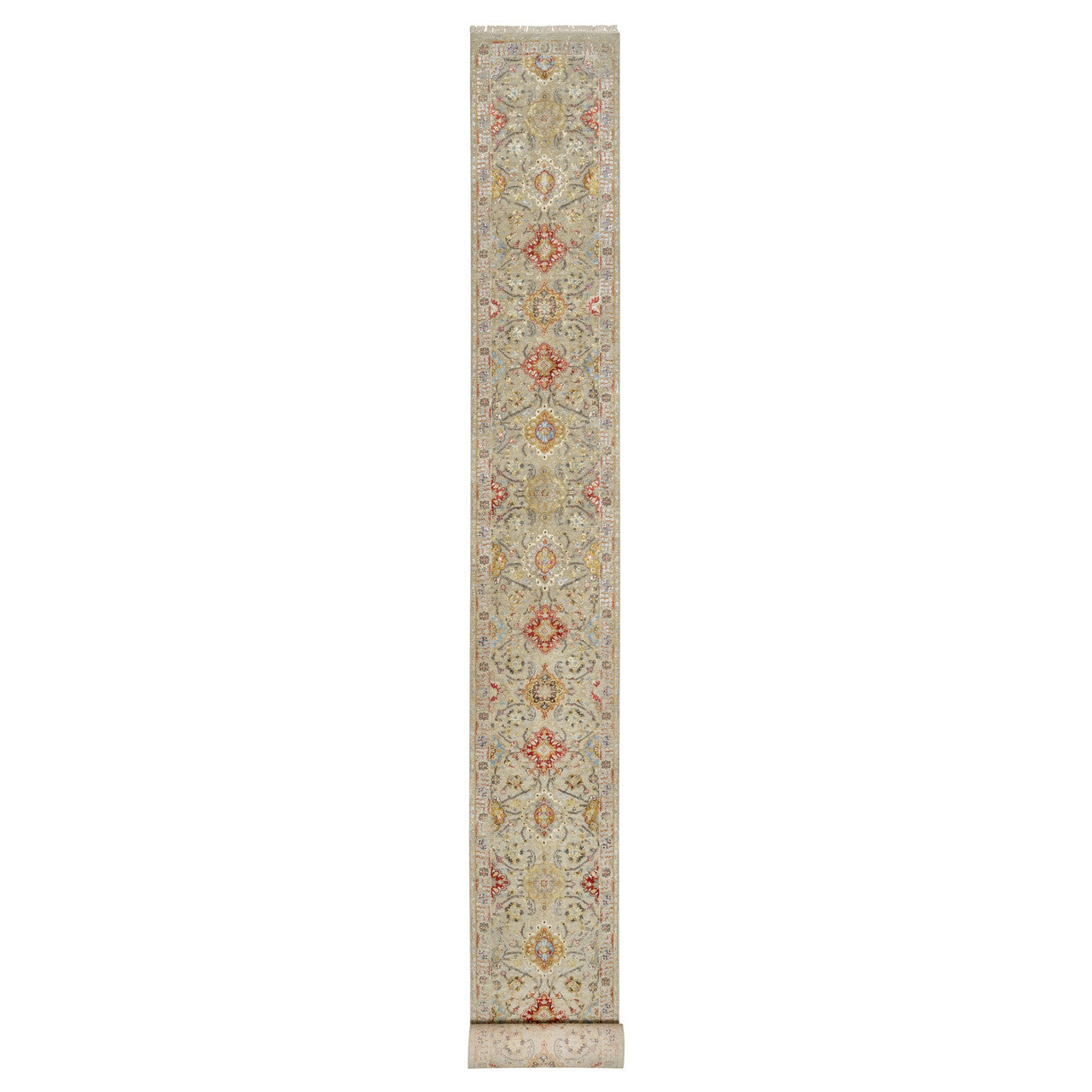 Ivory 2'7" x 22'0" Transitional Hand knotted Wool Rug - Sku: O090815