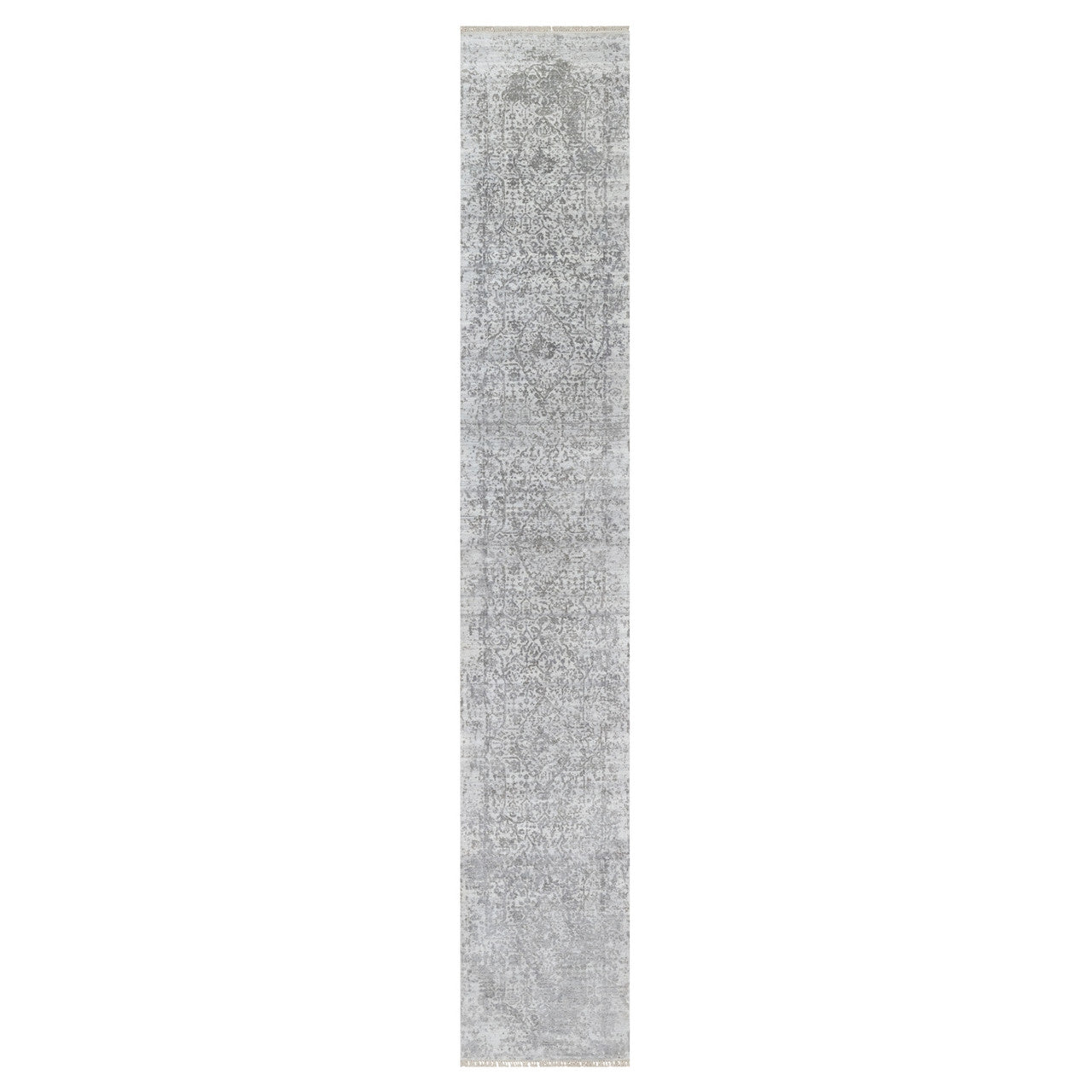Gray 2'7" x 16'0" Transitional Hand knotted Wool/Silk Rug - Sku: O090817