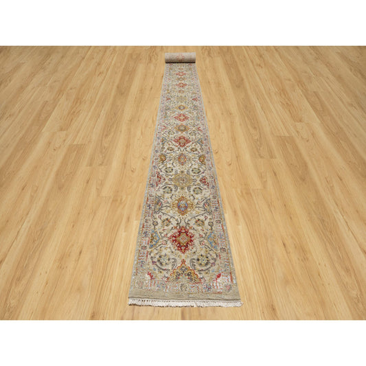 Transitional Wool & Silk Hand Knotted Rug Beige No Border 2.7X26.0 -O090818