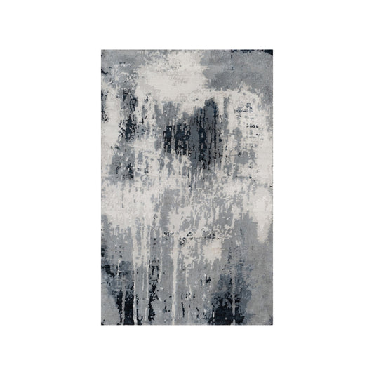 Modern and Contemporary Wool & Silk Hand Knotted Rug Black No Border 3.1X5.3 -O090819