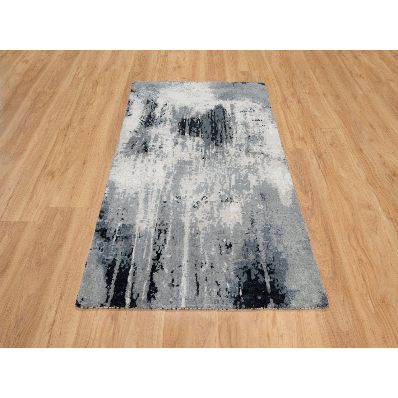 Modern and Contemporary Wool & Silk Hand Knotted Rug Black No Border 3.1X5.3 -O090819