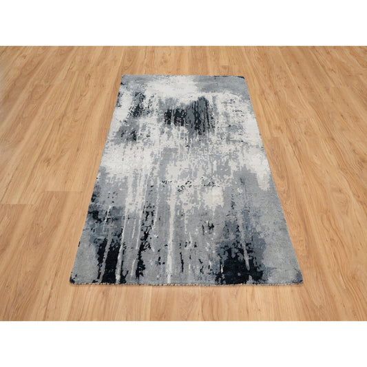 Modern and Contemporary Wool & Silk Hand Knotted Rug Black No Border 3.1X5.3 -O090819