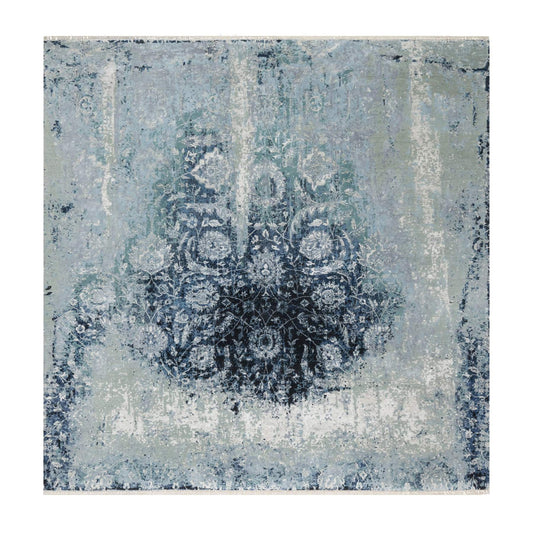 Transitional Wool & Silk Hand Knotted Rug Grey No Border 10.1X10.4 -O090820