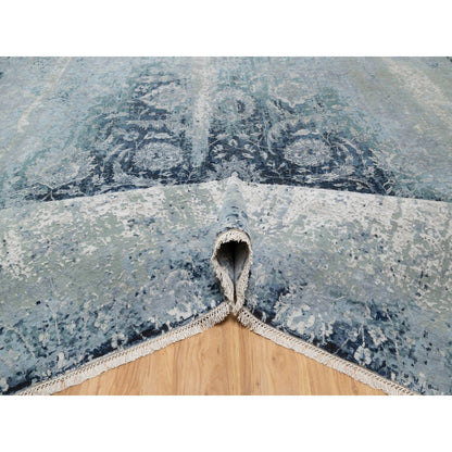 Transitional Wool & Silk Hand Knotted Rug Grey No Border 10.1X10.4 -O090820