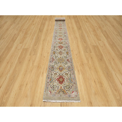 Transitional Wool & Silk Hand Knotted Rug Beige No Border 2.7X26.0 -O090823