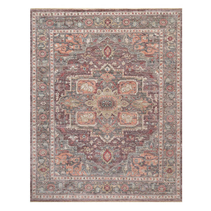 Tribal & Geometric Wool Hand Knotted Rug Red Gray 12.0X15.2 -O090824
