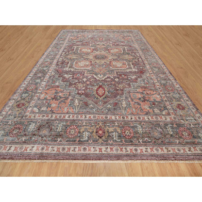 Tribal & Geometric Wool Hand Knotted Rug Red Gray 12.0X15.2 -O090824