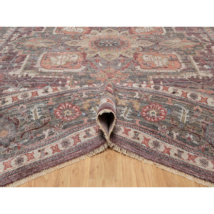 Tribal & Geometric Wool Hand Knotted Rug Red Gray 12.0X15.2 -O090824