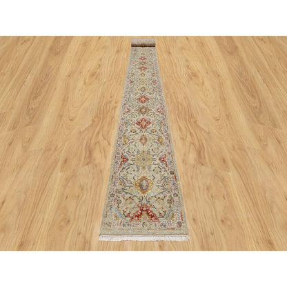 Transitional Wool & Silk Hand Knotted Rug Beige No Border 2.6X24.1 -O090825