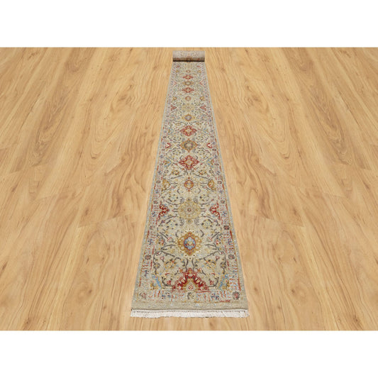 Transitional Wool & Silk Hand Knotted Rug Beige No Border 2.6X24.1 -O090825