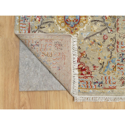 Transitional Wool & Silk Hand Knotted Rug Beige No Border 2.6X24.1 -O090825
