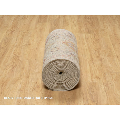 Transitional Wool & Silk Hand Knotted Rug Beige No Border 2.6X24.1 -O090825