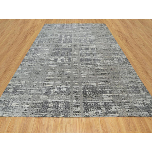 Modern and Contemporary Wool Hand Knotted Rug Grey No Border 9.1X12.1 -O090829