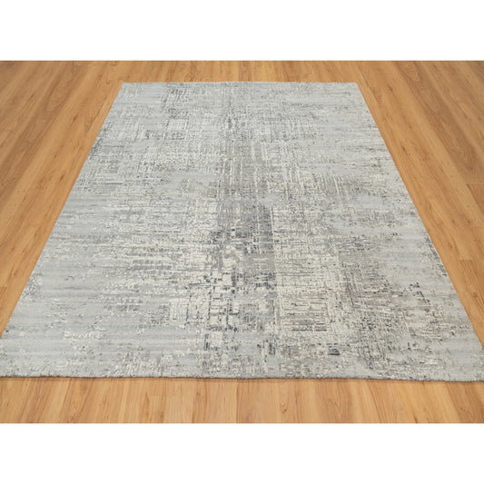 Modern and Contemporary Wool Hand Knotted Rug Grey No Border 8.1X8.0 -O090835