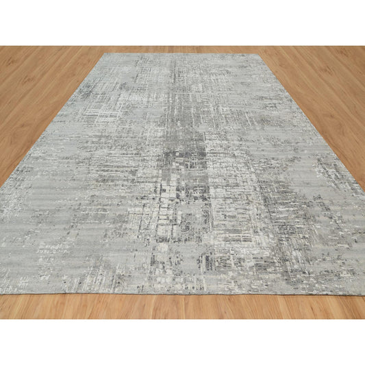 Modern and Contemporary Wool Hand Knotted Rug Grey No Border 12.0X14.9 -O090837