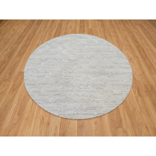 Modern and Contemporary Wool Hand Knotted Rug Grey No Border 6.0X6.0 -O090839