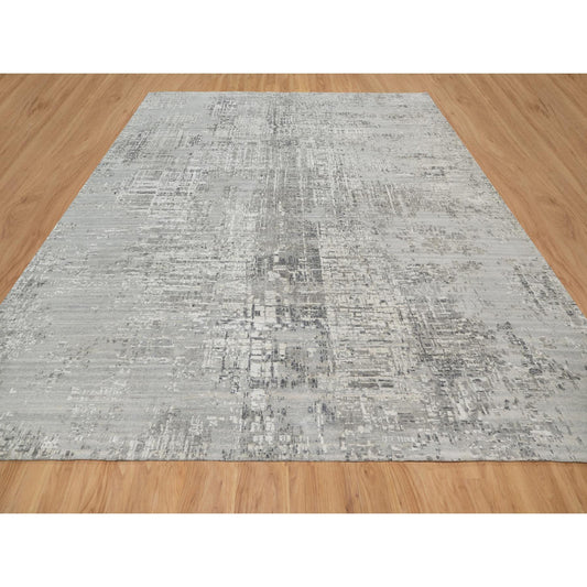 Modern and Contemporary Wool Hand Knotted Rug Grey No Border 12.0X11.10 -O090841