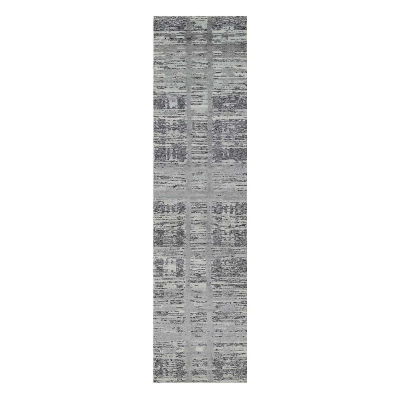 Gray 2'6" x 10'0" Modern and Contemporary Hand knotted Wool Rug - Sku: O090843