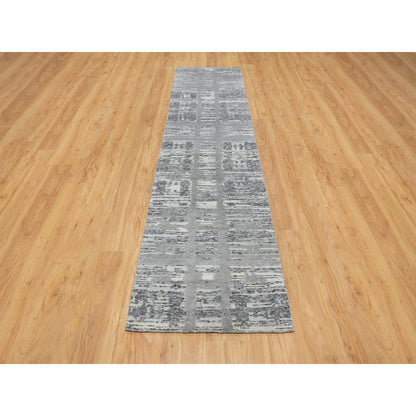 Modern and Contemporary Wool Hand Knotted Rug Grey No Border 2.6X10.0 -O090843