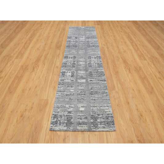 Modern and Contemporary Wool Hand Knotted Rug Grey No Border 2.6X10.0 -O090843