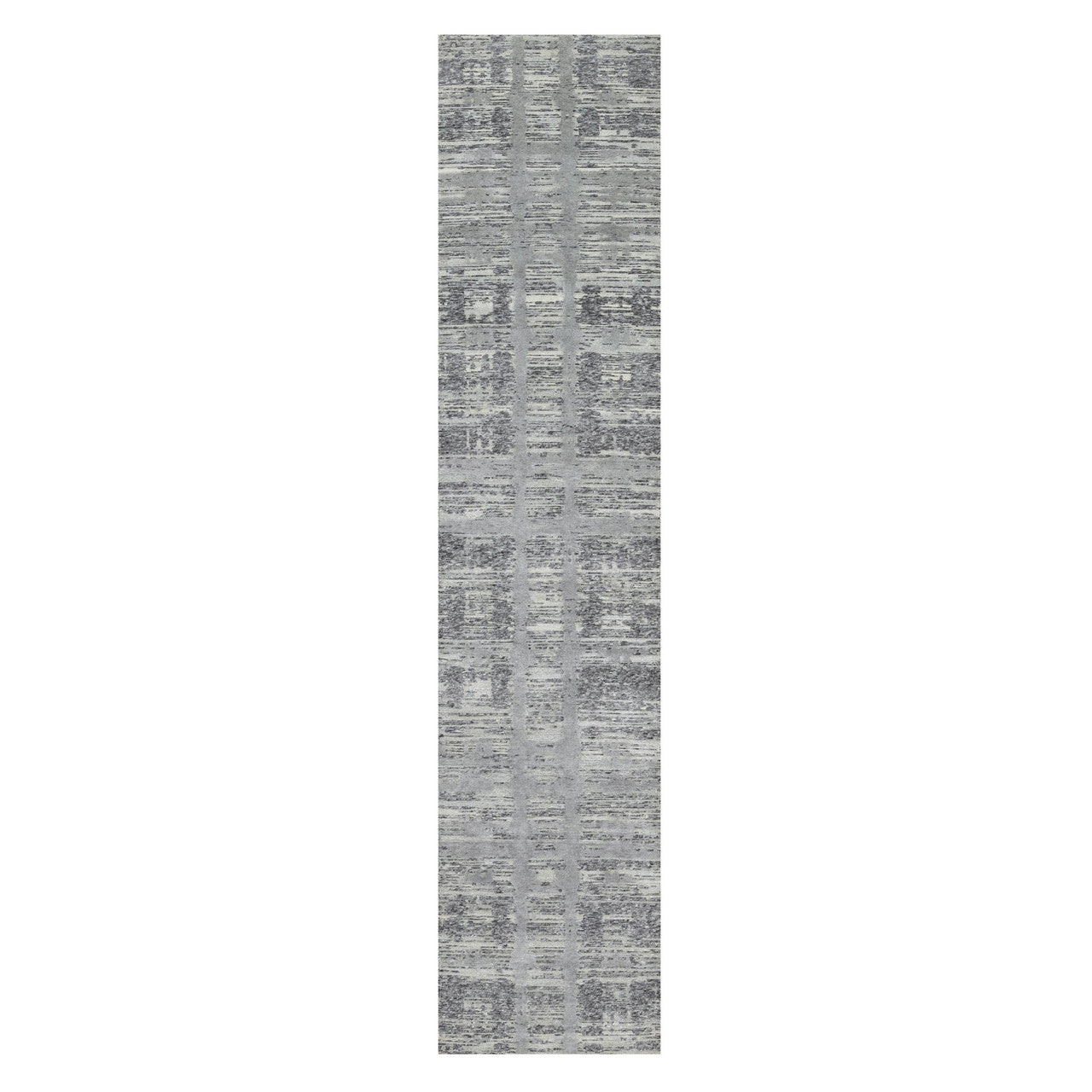 Gray 2'6" x 11'8" Modern and Contemporary Hand knotted Wool Rug - Sku: O090844