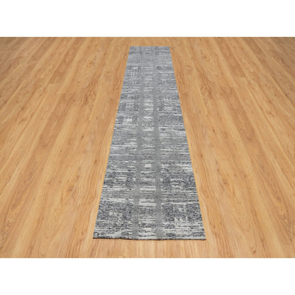 Modern and Contemporary Wool Hand Knotted Rug Grey No Border 2.6X11.8 -O090844