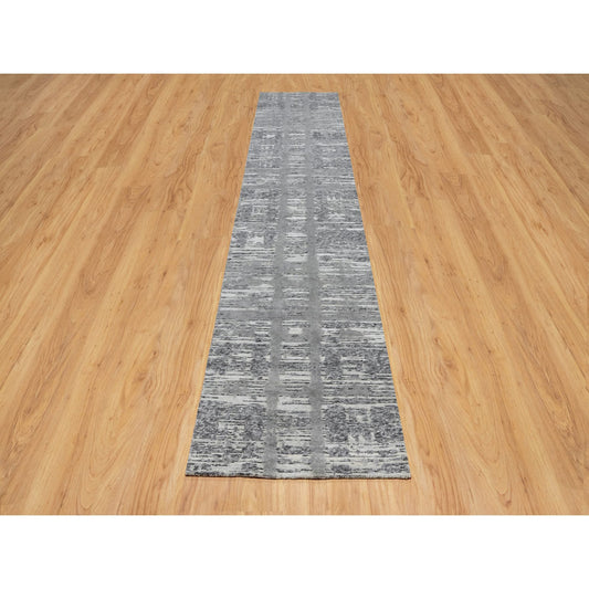 Modern and Contemporary Wool Hand Knotted Rug Grey No Border 2.6X11.8 -O090844
