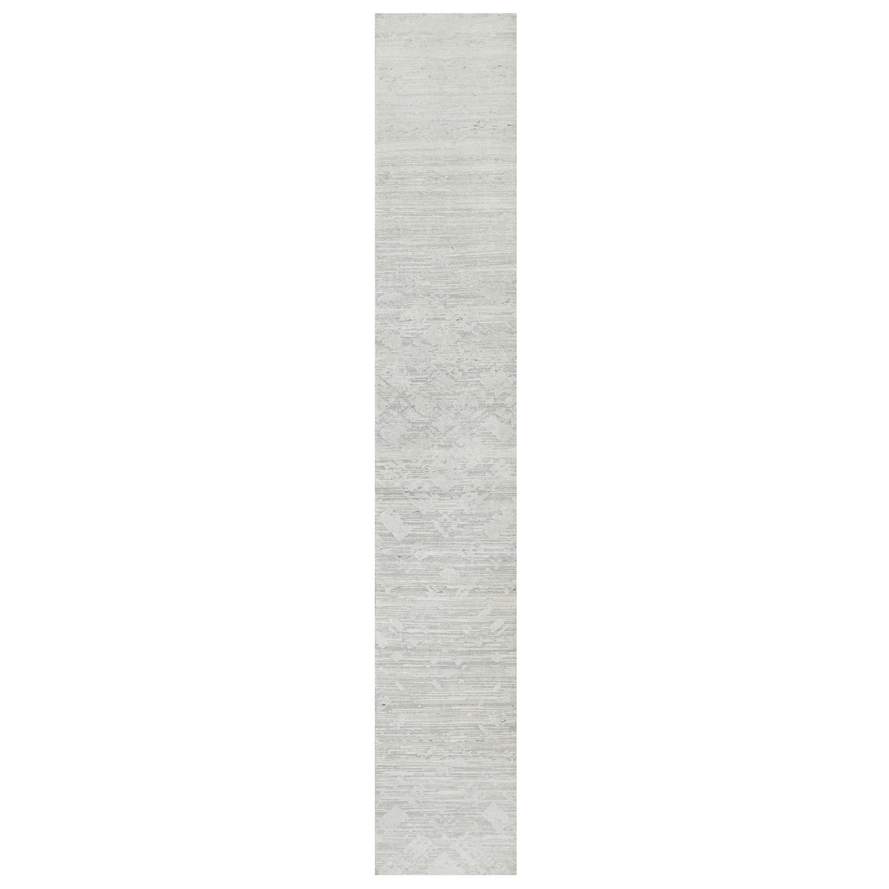 Gray 2'6" x 15'9" Modern and Contemporary Hand knotted Wool Rug - Sku: O090845