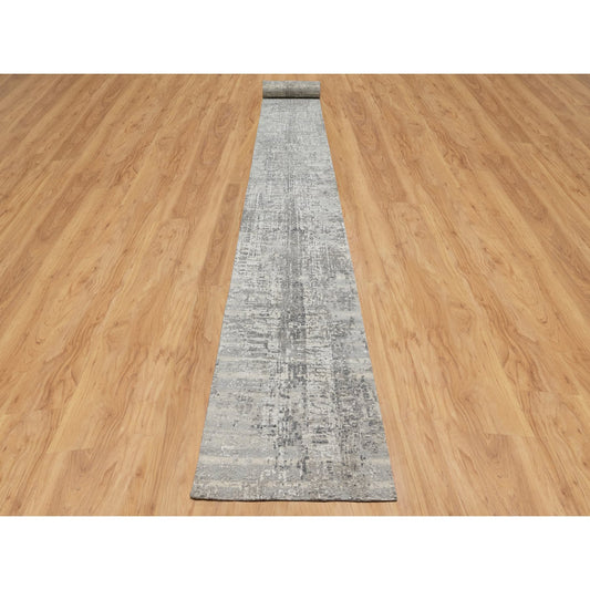 Modern and Contemporary Wool Hand Knotted Rug Grey No Border 2.7X28.0 -O090846