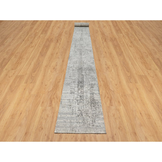 Modern and Contemporary Wool Hand Knotted Rug Grey No Border 2.6X26.0 -O090847
