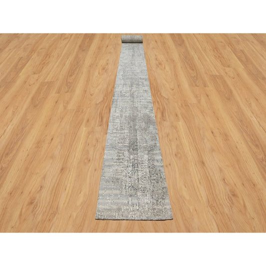 Modern and Contemporary Wool Hand Knotted Rug Grey No Border 2.6X29.9 -O090848