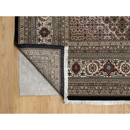 Fine Oriental Wool & Silk Hand Knotted Rug Black Cream Color 8.0X10.4 -O090853