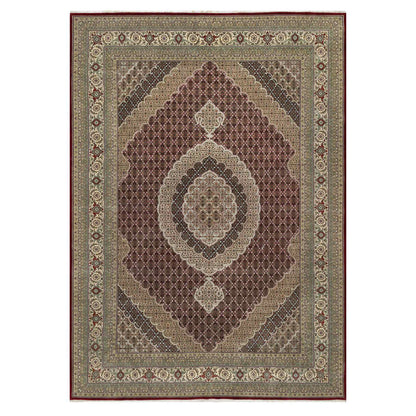 Fine Oriental Wool & Silk Hand Knotted Rug Red Cream Color 8.10X12.4 -O090856