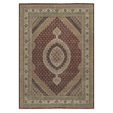 Fine Oriental Wool & Silk Hand Knotted Rug Red Cream Color 8.10X12.4 -O090856