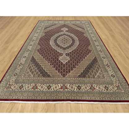 Fine Oriental Wool & Silk Hand Knotted Rug Red Cream Color 8.10X12.4 -O090856