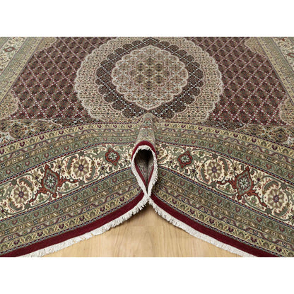 Fine Oriental Wool & Silk Hand Knotted Rug Red Cream Color 8.10X12.4 -O090856