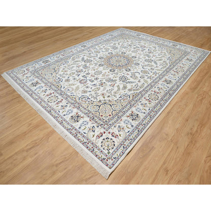 Fine Oriental Wool & Silk Hand Knotted Rug Ivory Spring White 9.0X12.3 -O090857