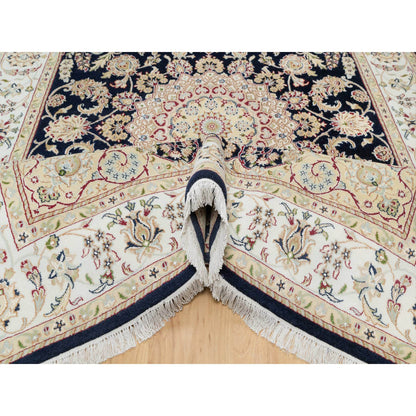 Fine Oriental Wool & Silk Hand Knotted Rug Blue White 5.10X9.0 -O090859