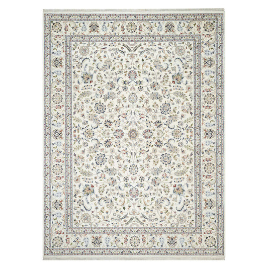 Fine Oriental Wool & Silk Hand Knotted Rug Ivory White 9.0X12.2 -O090860
