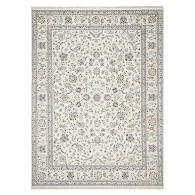 Fine Oriental Wool & Silk Hand Knotted Rug Ivory White 9.0X12.2 -O090860