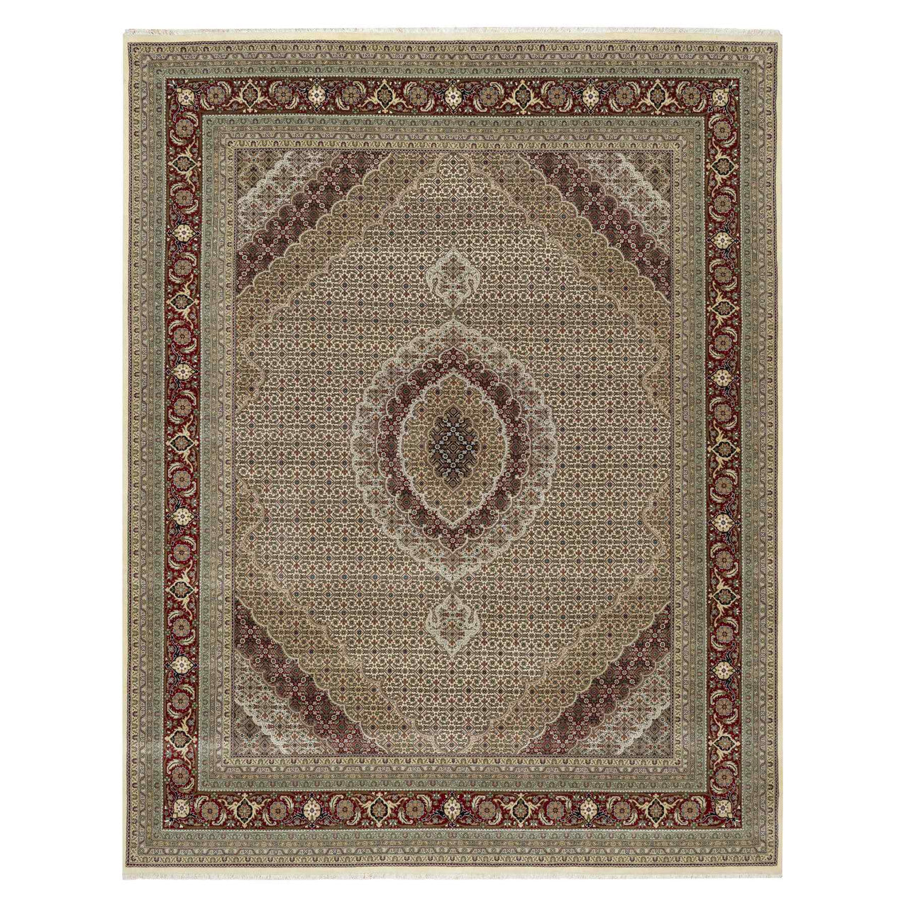 Fine Oriental Wool & Silk Hand Knotted Rug Ivory Red 8.0X10.0 -O090862