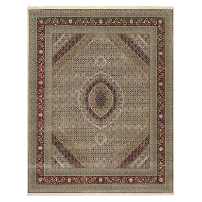 Fine Oriental Wool & Silk Hand Knotted Rug Ivory Red 8.0X10.0 -O090862