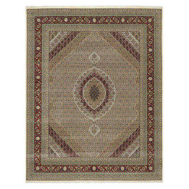 Fine Oriental Wool & Silk Hand Knotted Rug Ivory Red 8.0X10.0 -O090862