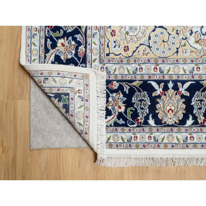 Fine Oriental Wool & Silk Hand Knotted Rug Ivory Blue 8.10X12.2 -O090864