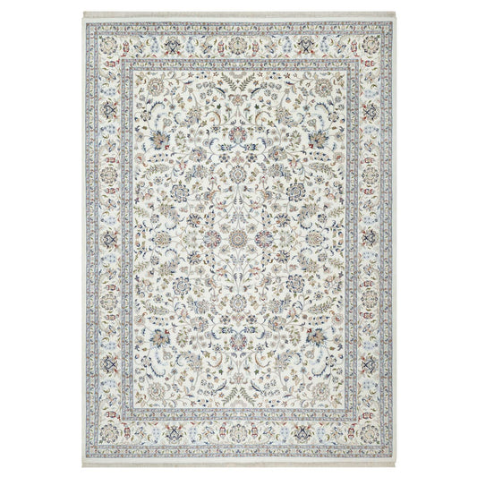 Fine Oriental Wool & Silk Hand Knotted Rug Ivory White 10.0X14.2 -O090866