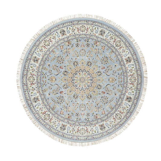Fine Oriental Wool & Silk Hand Knotted Rug Blue White 9.0X9.0 -O090867