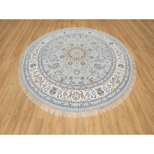 Fine Oriental Wool & Silk Hand Knotted Rug Blue White 9.0X9.0 -O090867