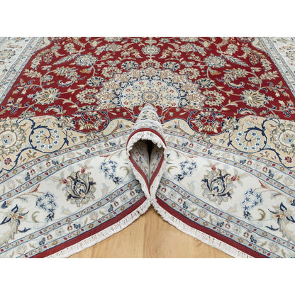 Fine Oriental Wool & Silk Hand Knotted Rug Red 8.9x12.0 -O090869