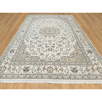 Fine Oriental Wool & Silk Hand Knotted Rug Ivory Spring White 9.9X13.9 -O090871