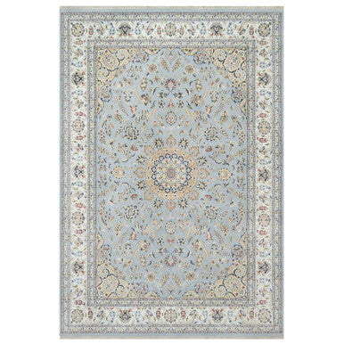 Fine Oriental Wool & Silk Hand Knotted Rug Blue Spring White 9.9X14.3 -O090872